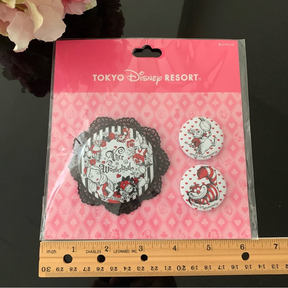 Alice in Wonderland Can Badge Brooch Pin Set from Tokyo Disney Resort NEW